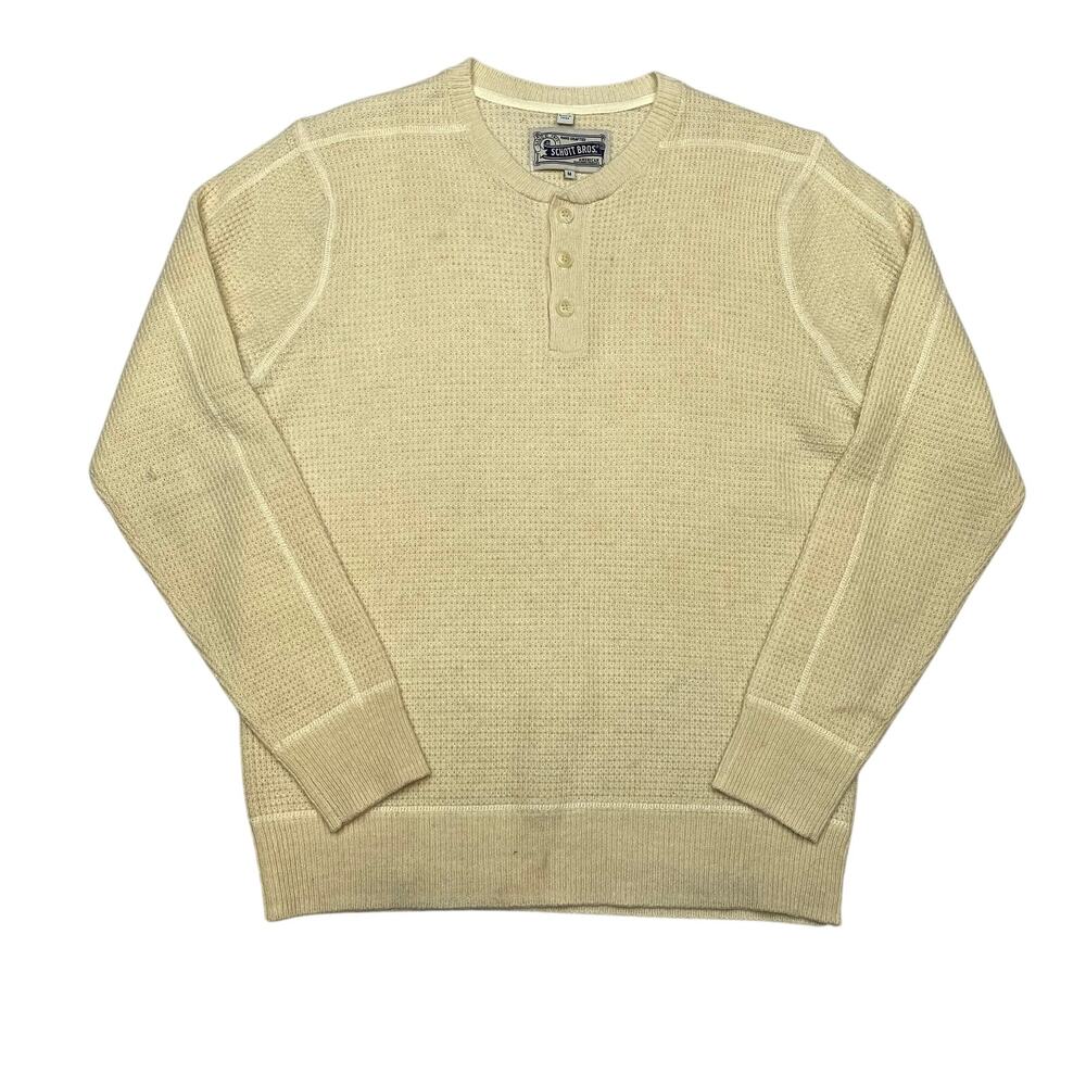 Schott Button Henley Wool Waffle Thermal Sweater Men's Medium Workwear